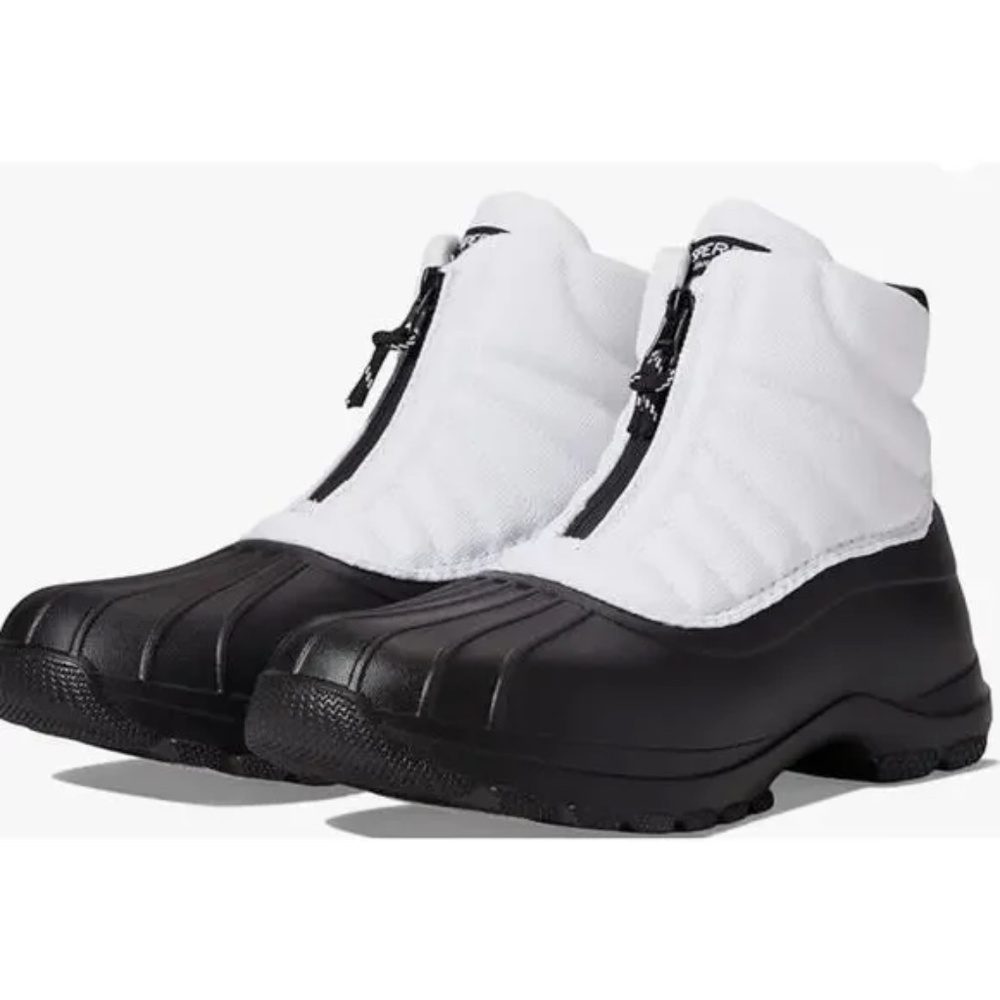 Sperry Boots 7.5 Snow Rain Winter White/Black Zip Up Lightweight Seacycled Duck